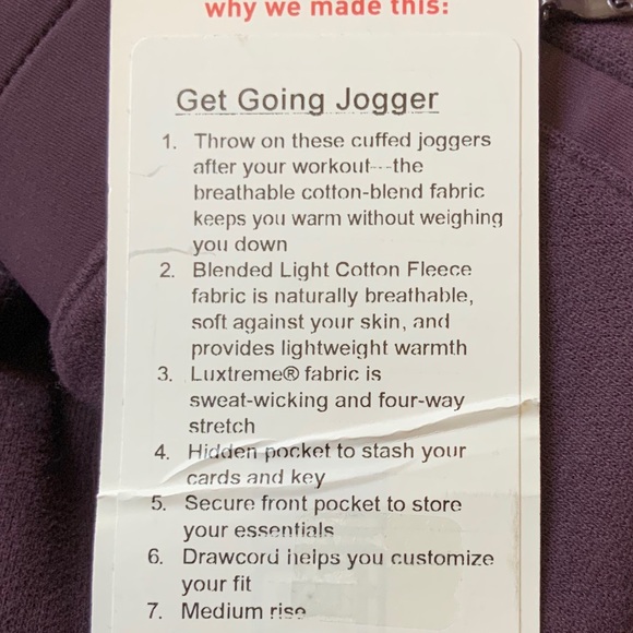 NWT Lululemon Get Going Jogger Black Cherry 4 - Picture 3 of 3